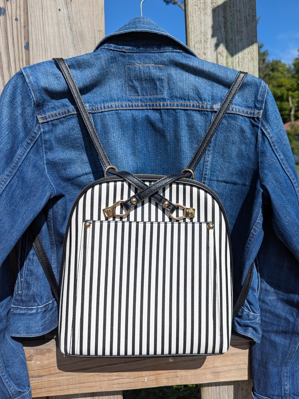 Mystique Boutique Black and White Striped Backpack